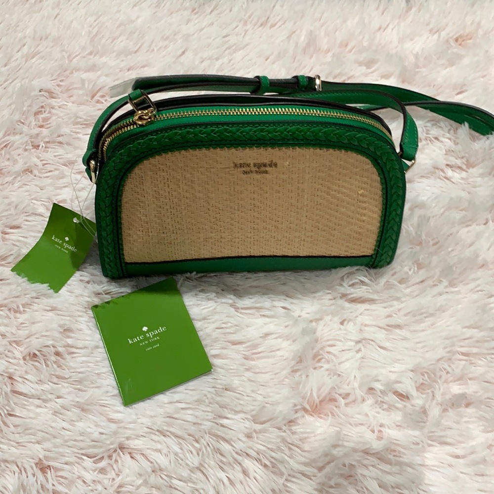 NWT {KATE SPADE} Green Reiley straw crossbody bag